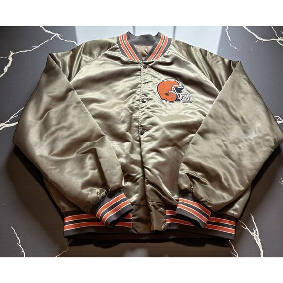 Vintage 1990s Cleveland Browns NFL Chalk Line Cut Tag Satin Jacket Men’s XL - Picture 1 of 5